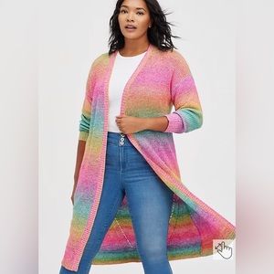 Torrid Rainbow Open Front Sweater Duster Size 1